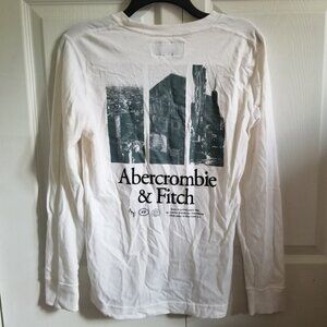 Abercrombie & Fitch Men's T-Shirt X-Small White Black Graphic Unisex Long Sleeve